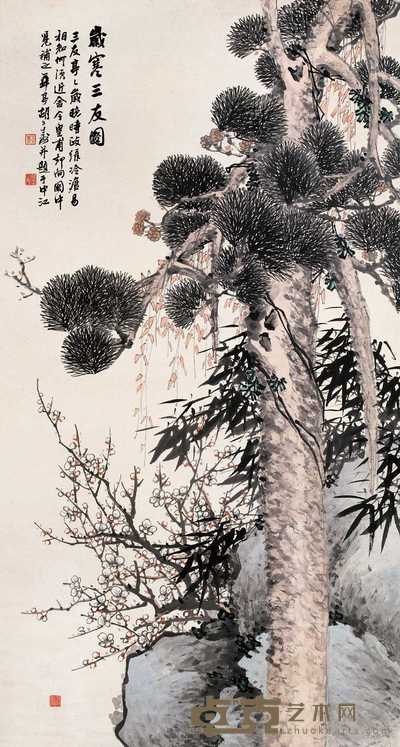 胡公寿 岁寒三友图 立轴 150.5×80cm